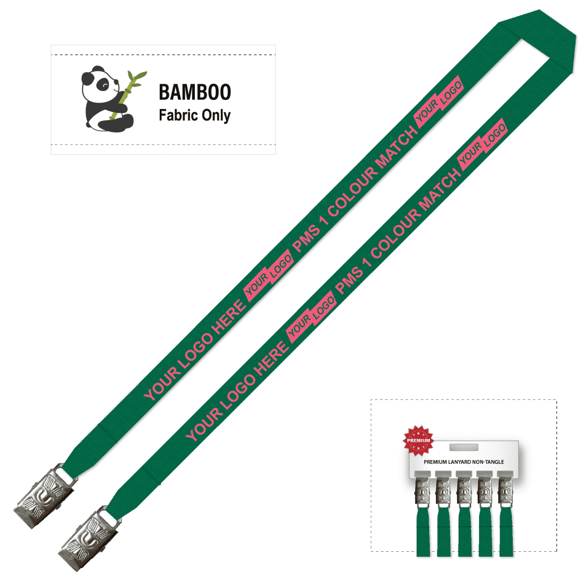 Bamboo Ribbed Lanyard Screen Printed 15mm - Double Alligator