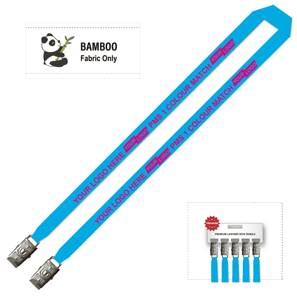 Bamboo Ribbed Lanyard Screen Printed 15mm - Double Alligator