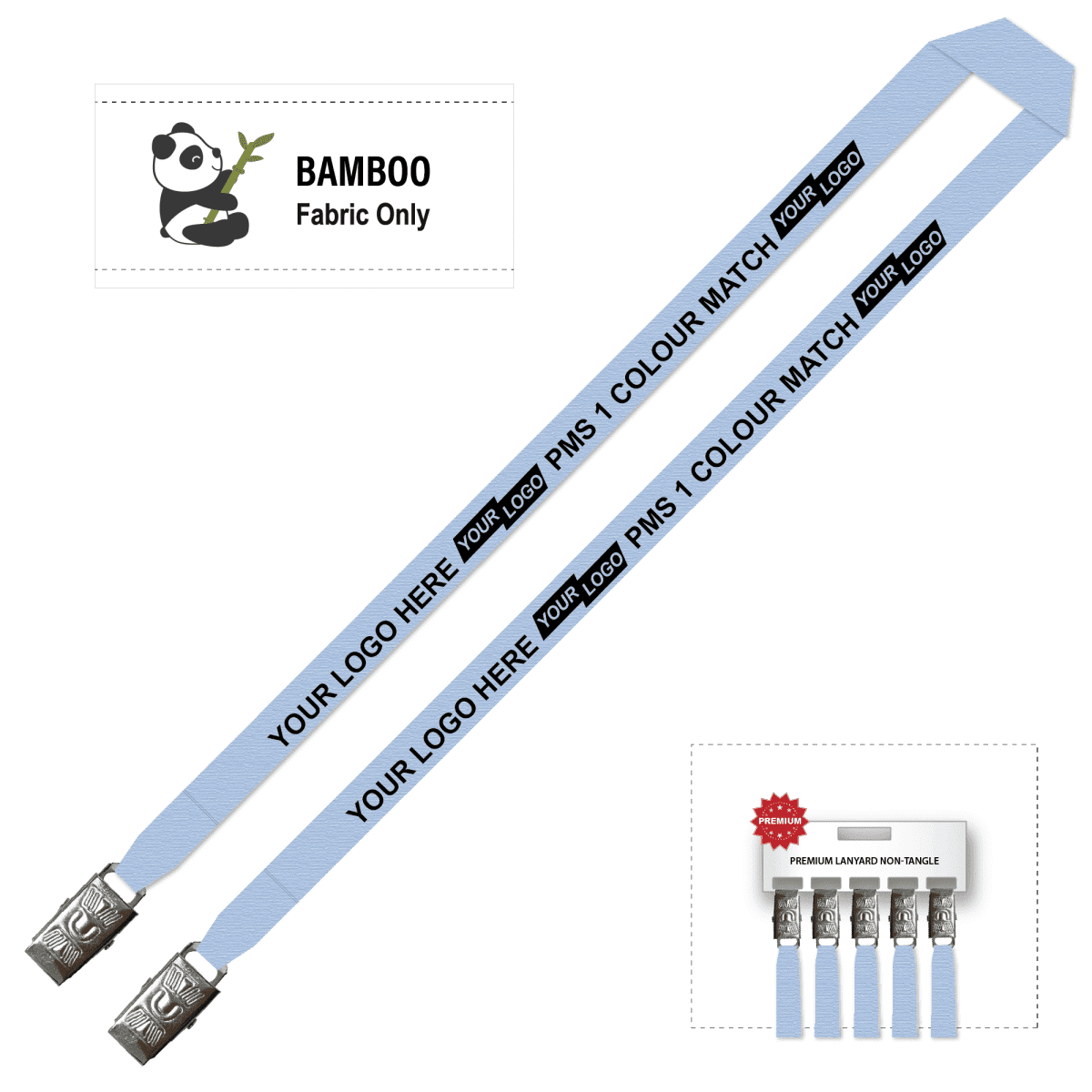 Bamboo Ribbed Lanyard Screen Printed 15mm - Double Alligator