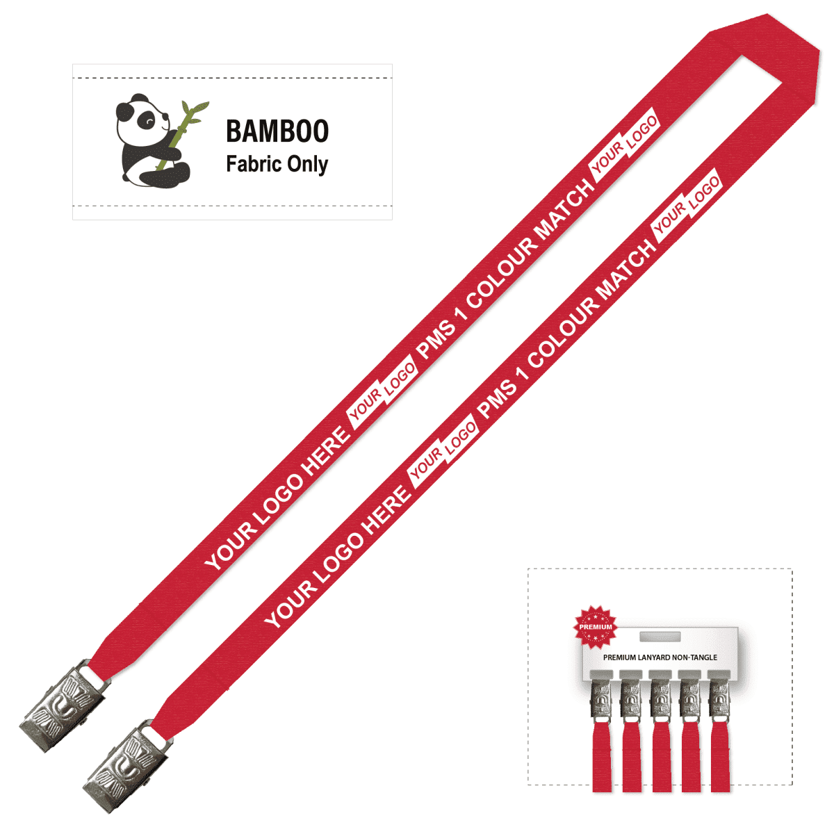 Bamboo Ribbed Lanyard Screen Printed 15mm - Double Alligator