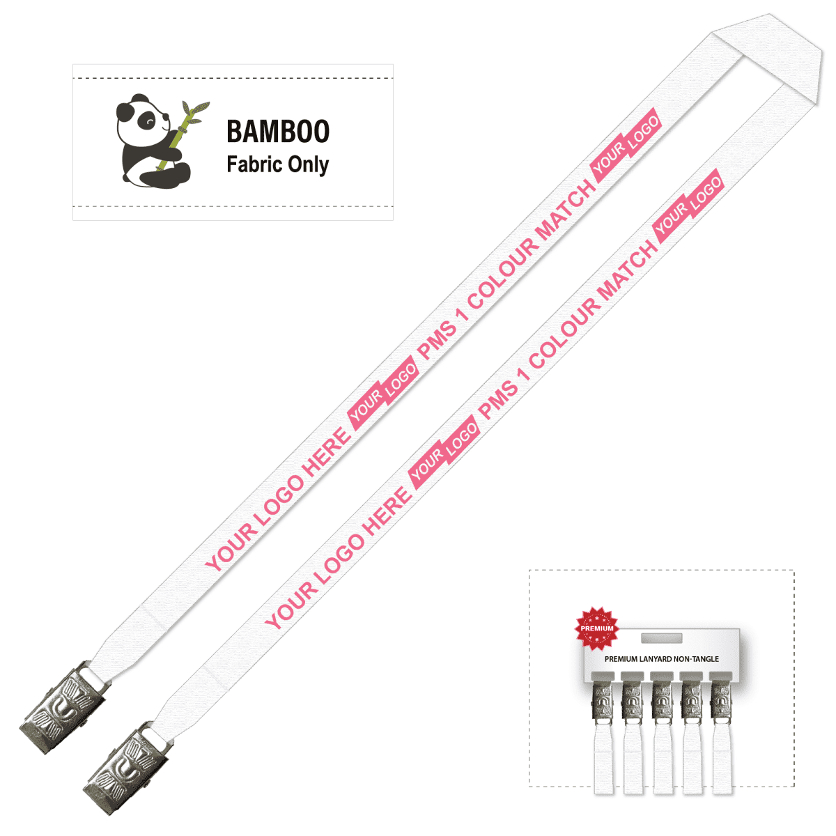 Bamboo Ribbed Lanyard Screen Printed 15mm - Double Alligator