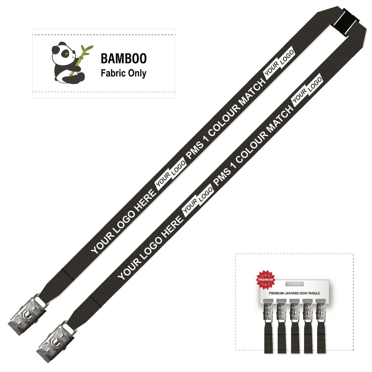 Bamboo Ribbed Lanyard Screen Printed 15mm - Double Alligator and Breakaway