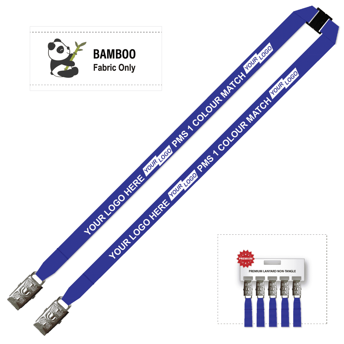Bamboo Ribbed Lanyard Screen Printed 15mm - Double Alligator and Breakaway