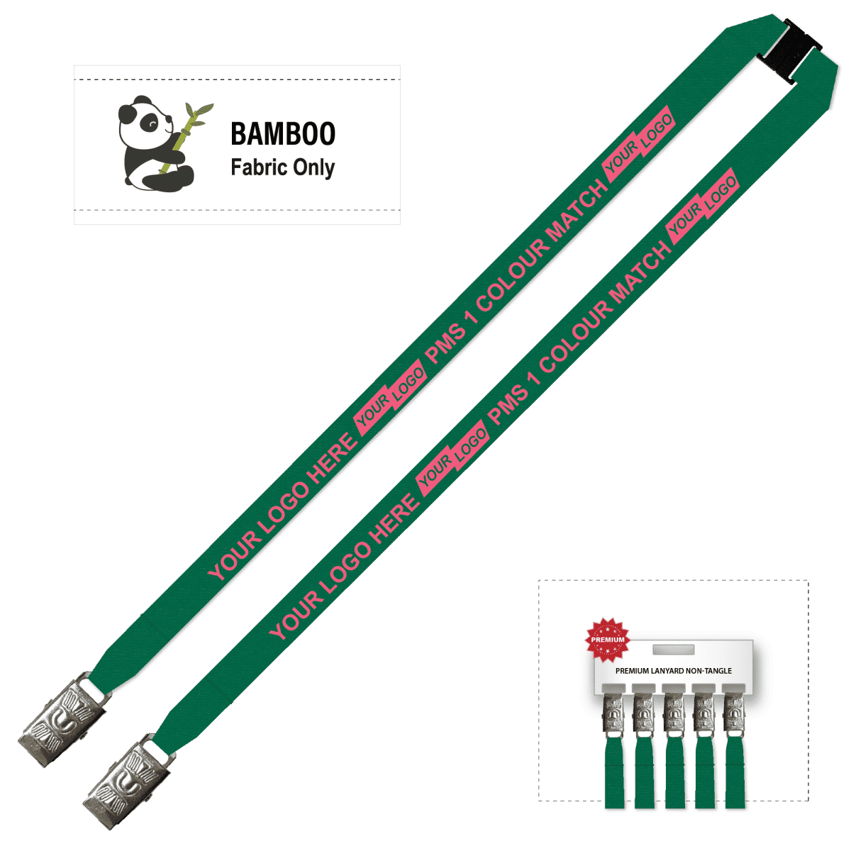Bamboo Ribbed Lanyard Screen Printed 15mm - Double Alligator and Breakaway