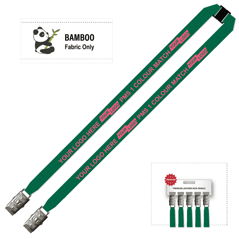 Bamboo Ribbed Lanyard Screen Printed 15mm - Double Alligator and Breakaway