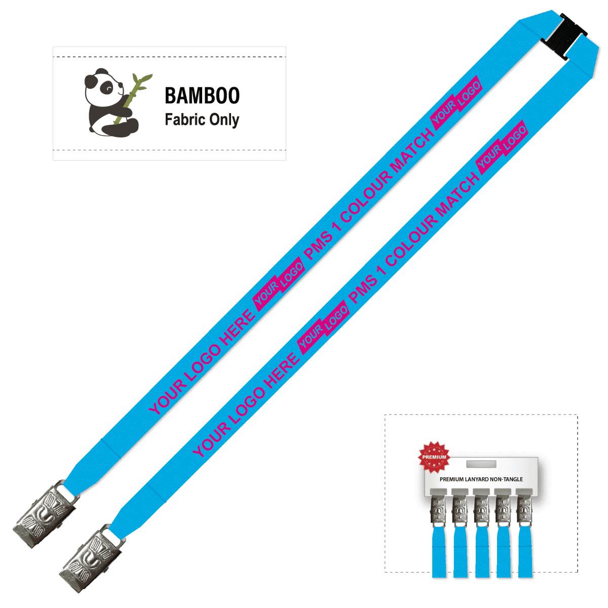 Bamboo Ribbed Lanyard Screen Printed 15mm - Double Alligator and Breakaway