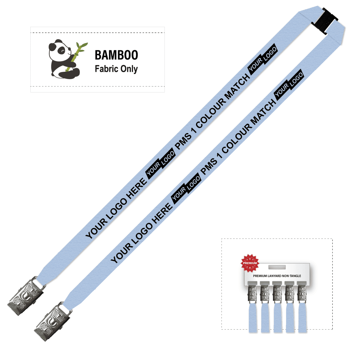 Bamboo Ribbed Lanyard Screen Printed 15mm - Double Alligator and Breakaway