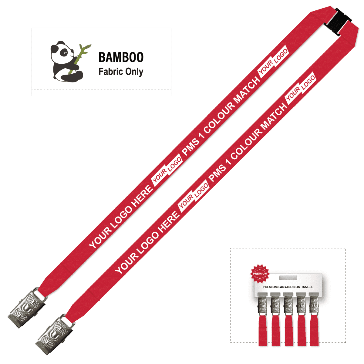 Bamboo Ribbed Lanyard Screen Printed 15mm - Double Alligator and Breakaway