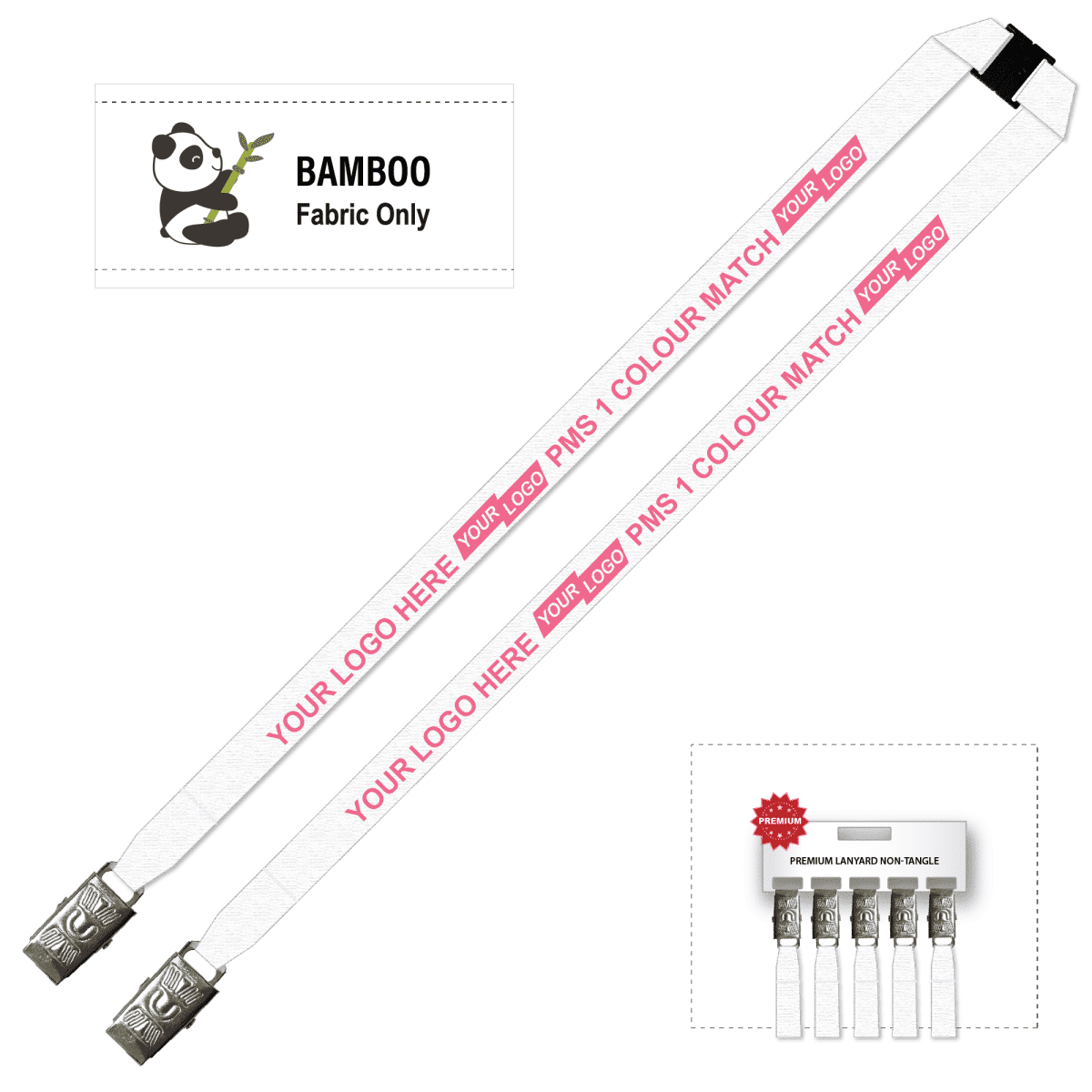Bamboo Ribbed Lanyard Screen Printed 15mm - Double Alligator and Breakaway