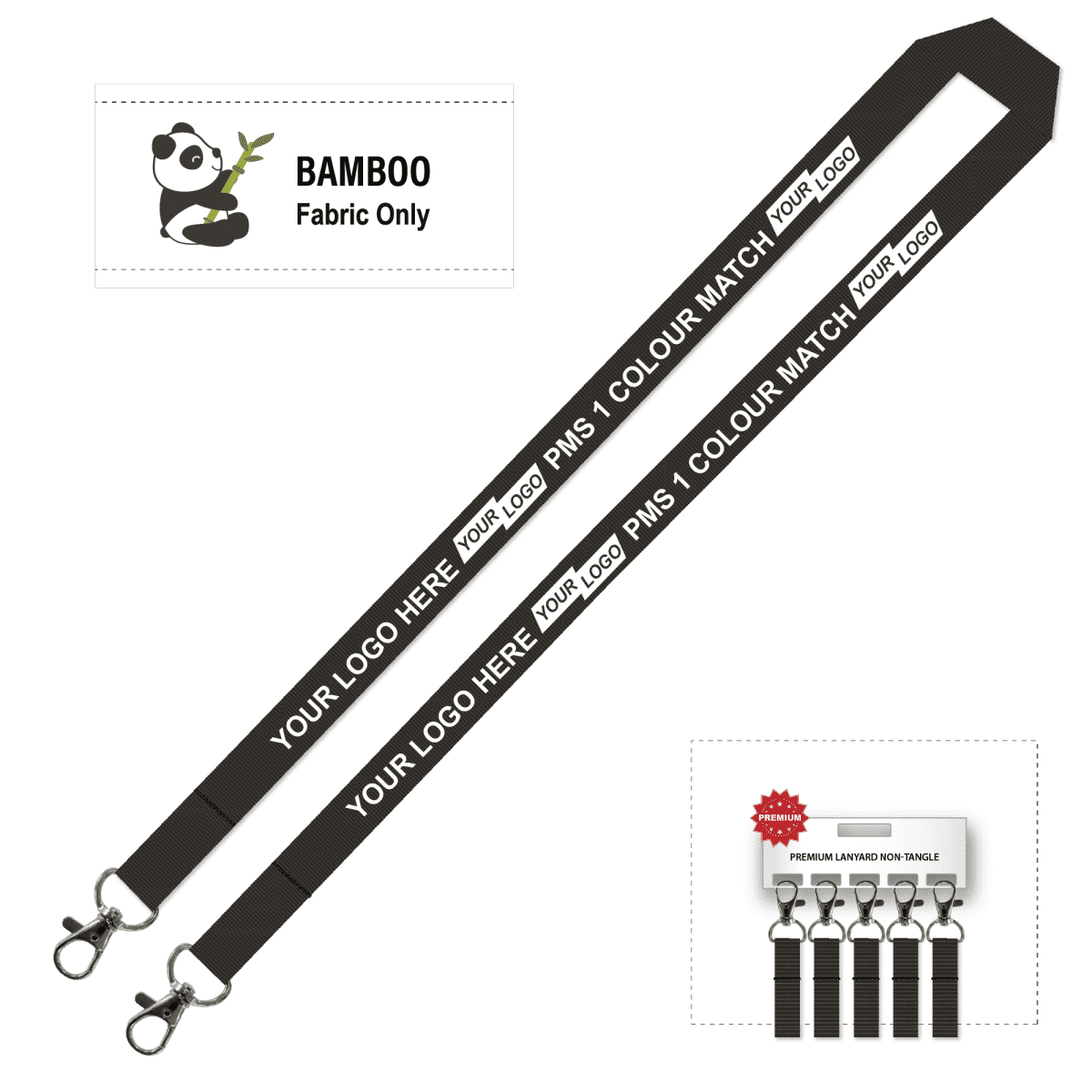 Bamboo Ribbed Lanyard Screen Printed 15mm - Double Carabiner