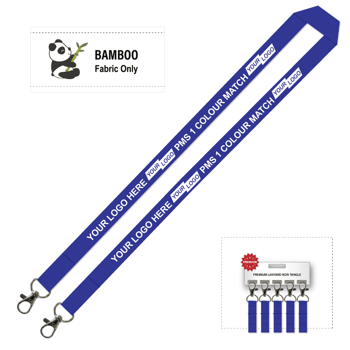 Bamboo Ribbed Lanyard Screen Printed 15mm - Double Carabiner