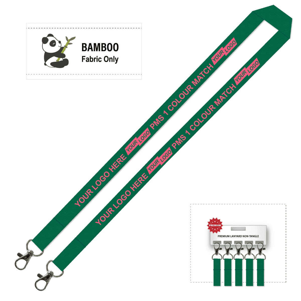 Bamboo Ribbed Lanyard Screen Printed 15mm - Double Carabiner