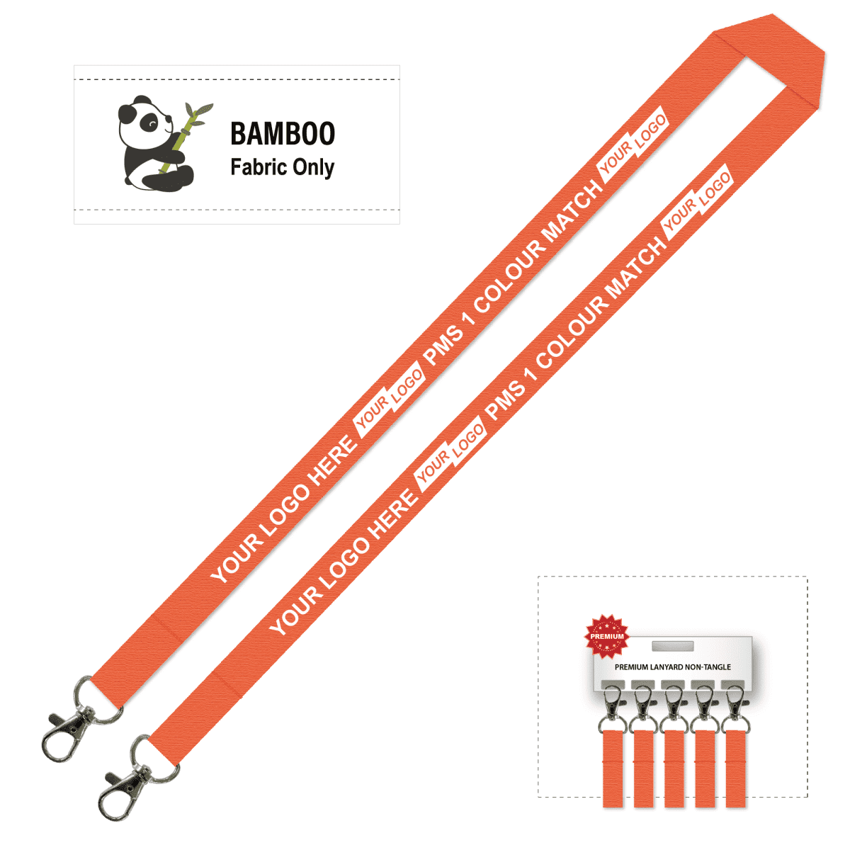 Bamboo Ribbed Lanyard Screen Printed 15mm - Double Carabiner