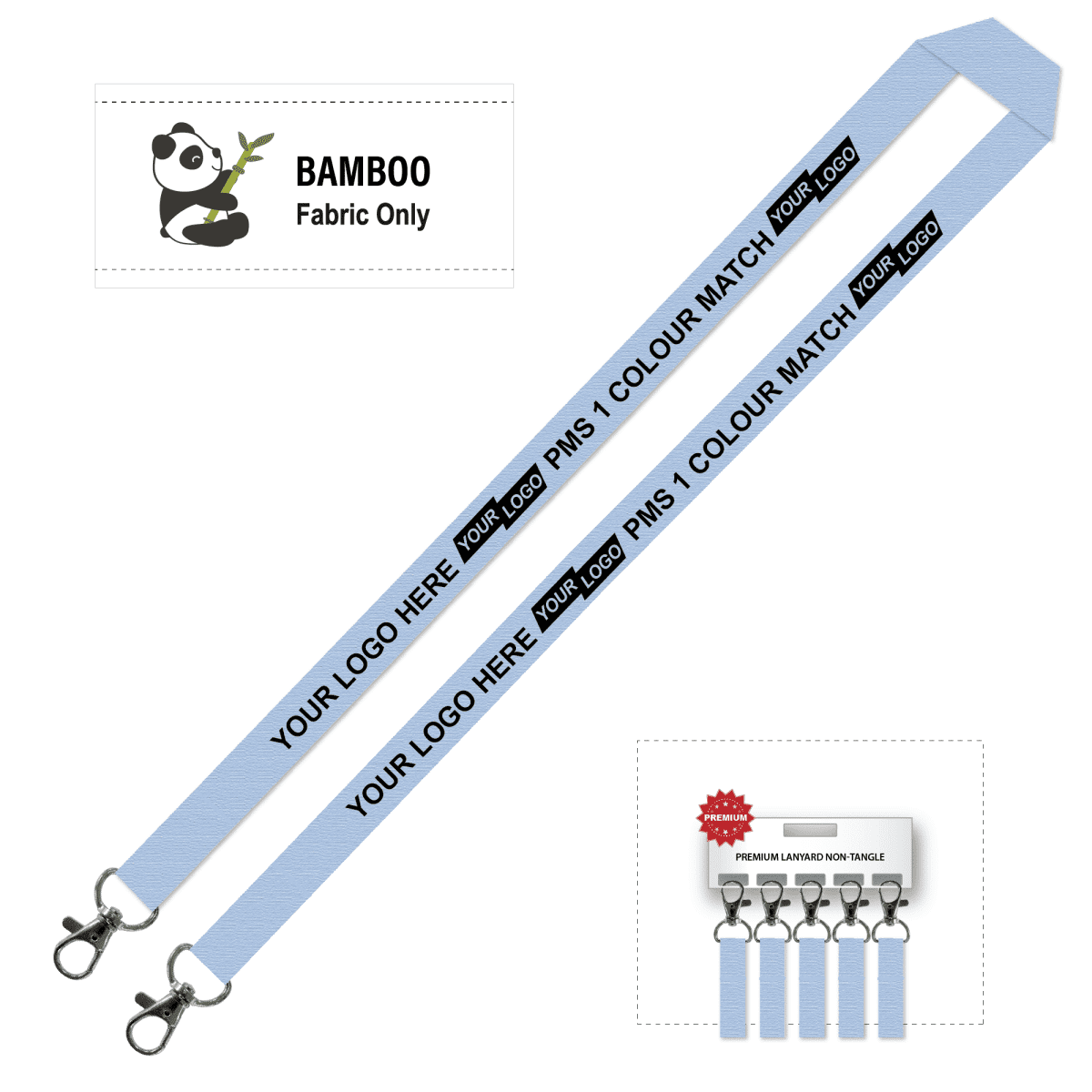 Bamboo Ribbed Lanyard Screen Printed 15mm - Double Carabiner