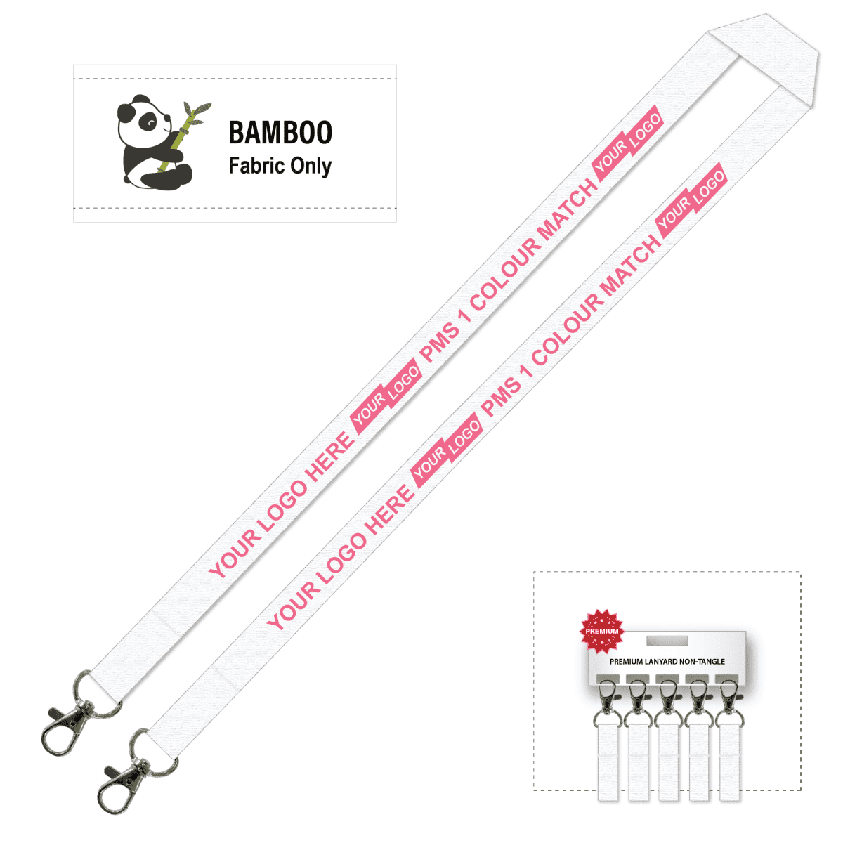 Bamboo Ribbed Lanyard Screen Printed 15mm - Double Carabiner