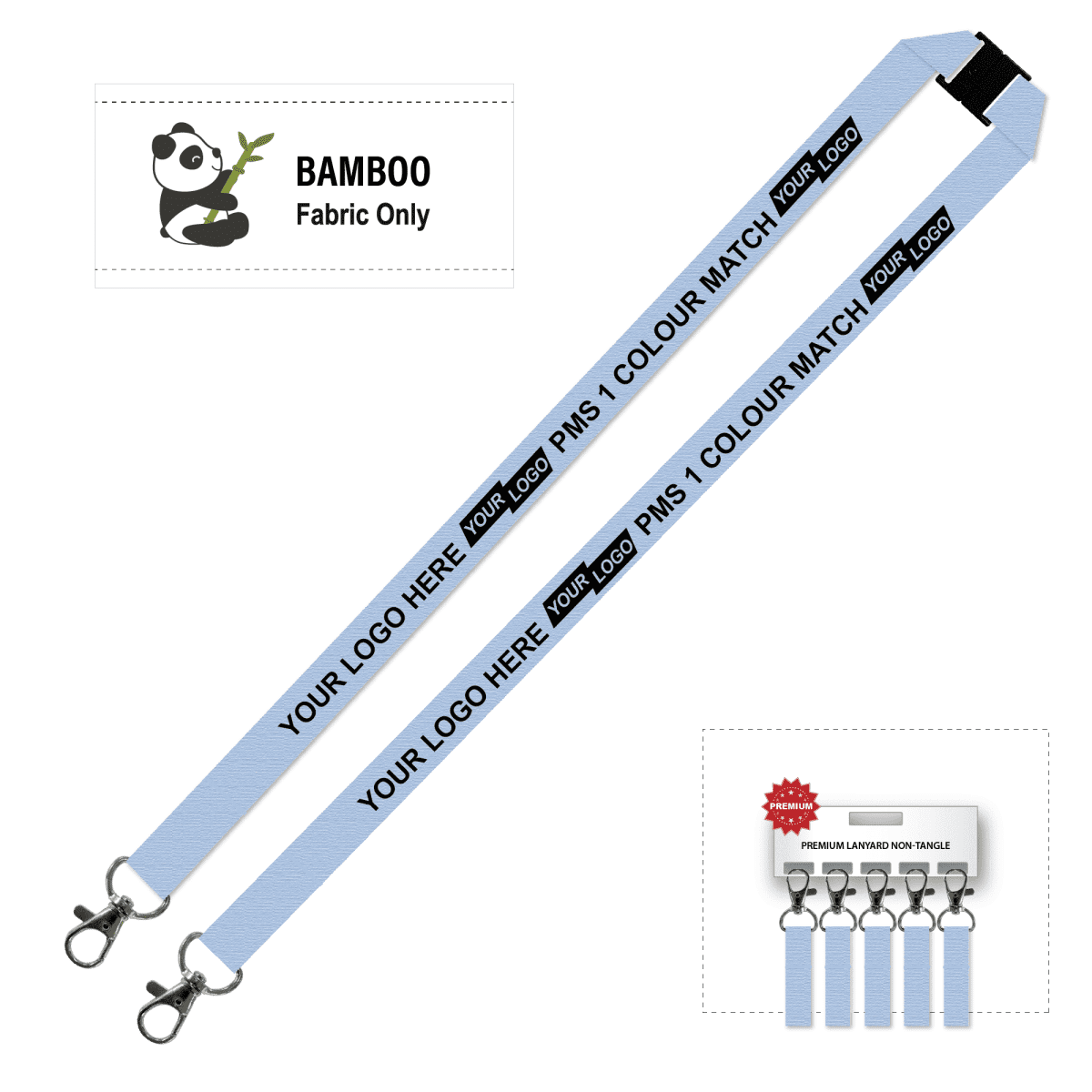 Bamboo Ribbed Lanyard Screen Printed 15mm - Double Carabiner and Breakaway