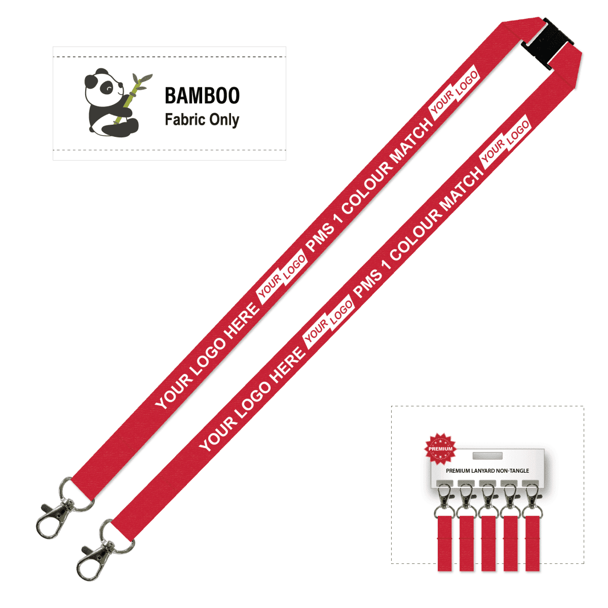 Bamboo Ribbed Lanyard Screen Printed 15mm - Double Carabiner and Breakaway