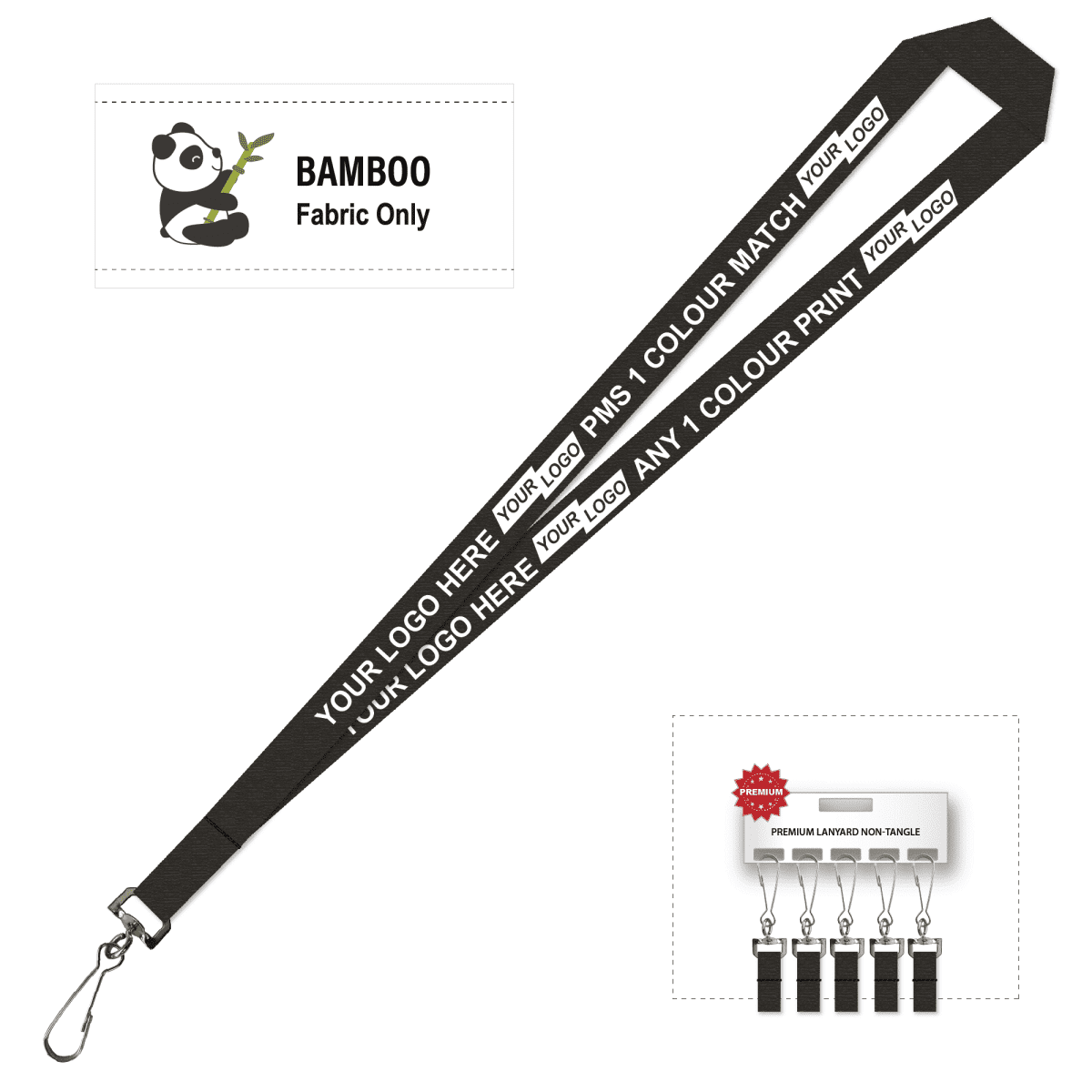 Bamboo Ribbed Lanyard Screen Printed 15mm - Swivel Hook