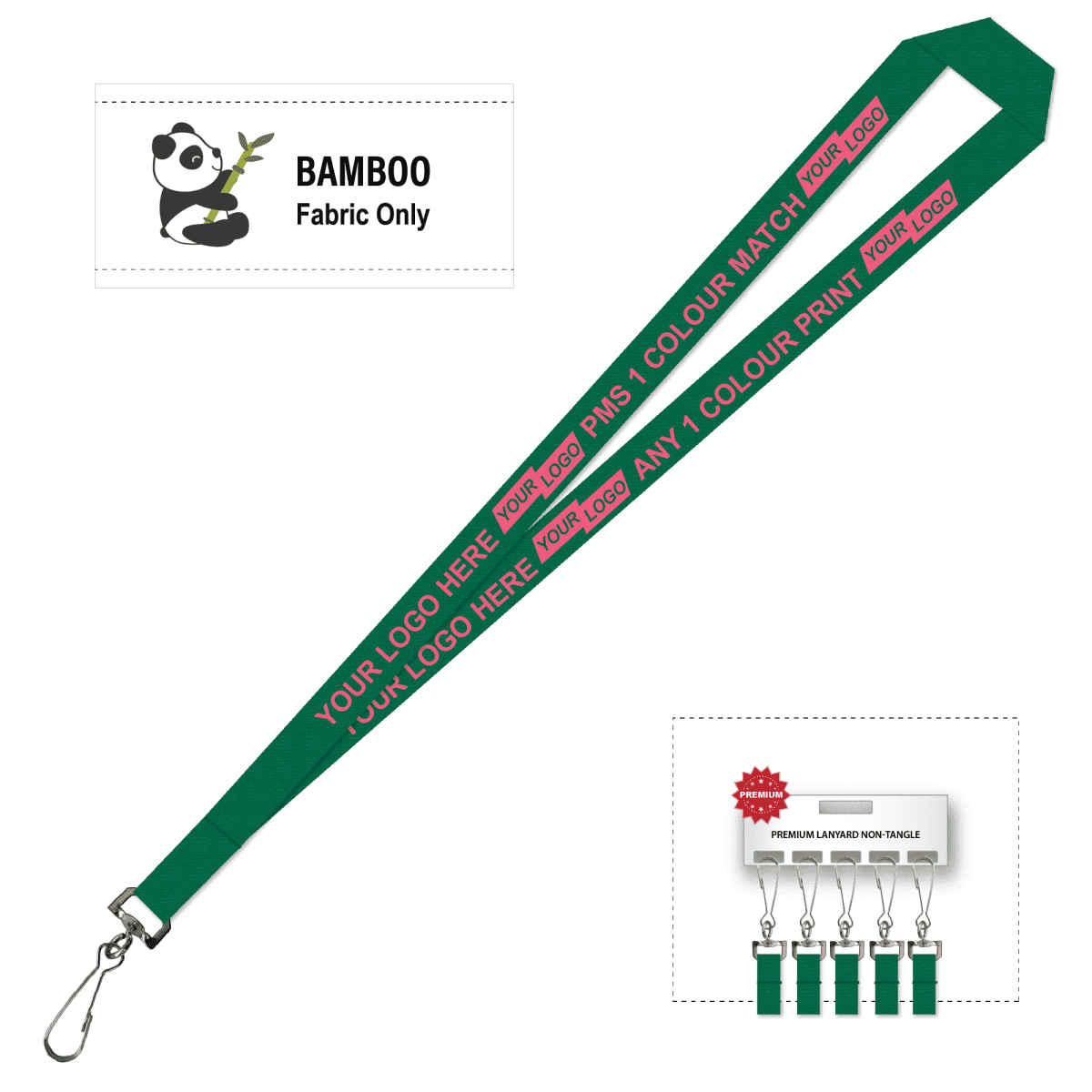 Bamboo Ribbed Lanyard Screen Printed 15mm - Swivel Hook