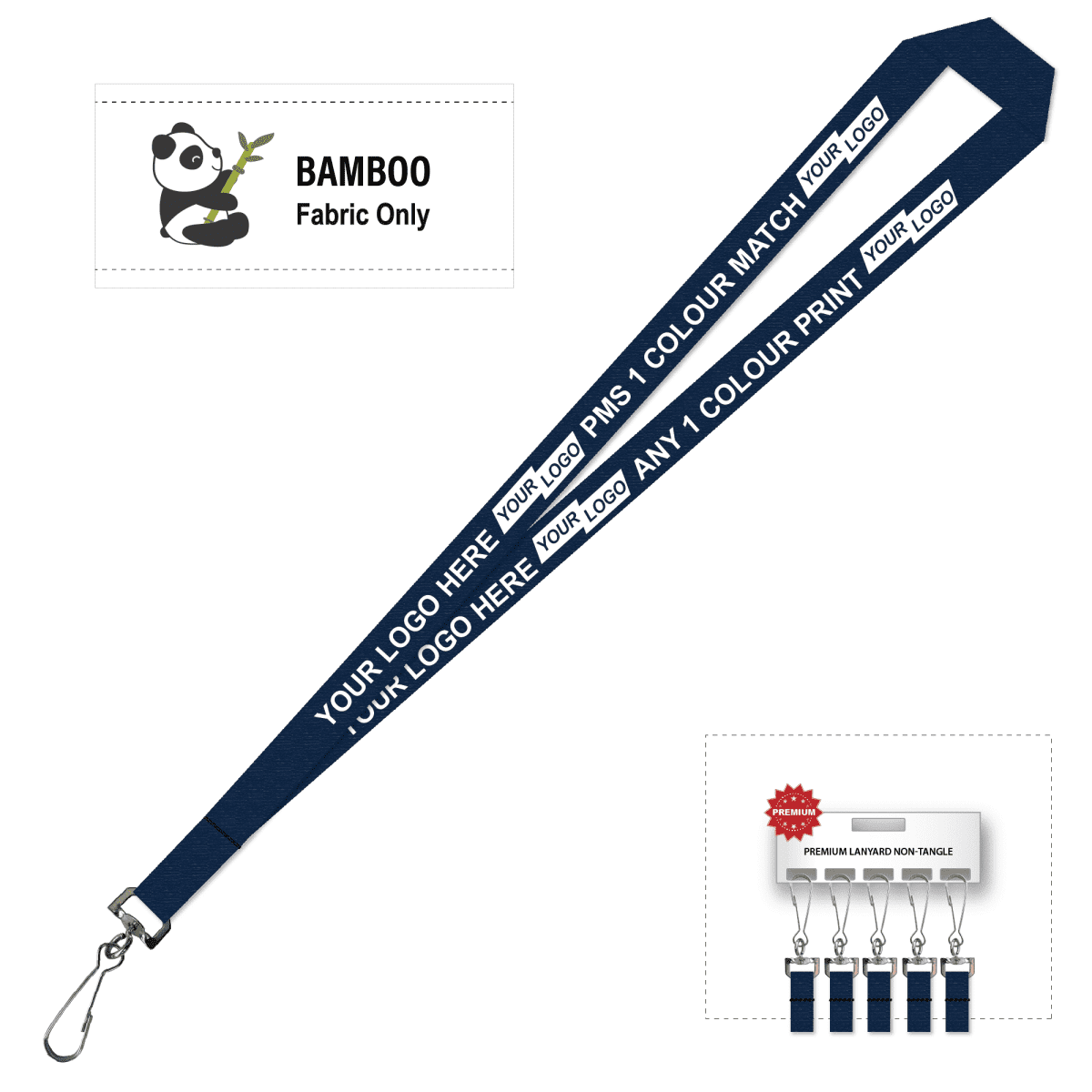 Bamboo Ribbed Lanyard Screen Printed 15mm - Swivel Hook