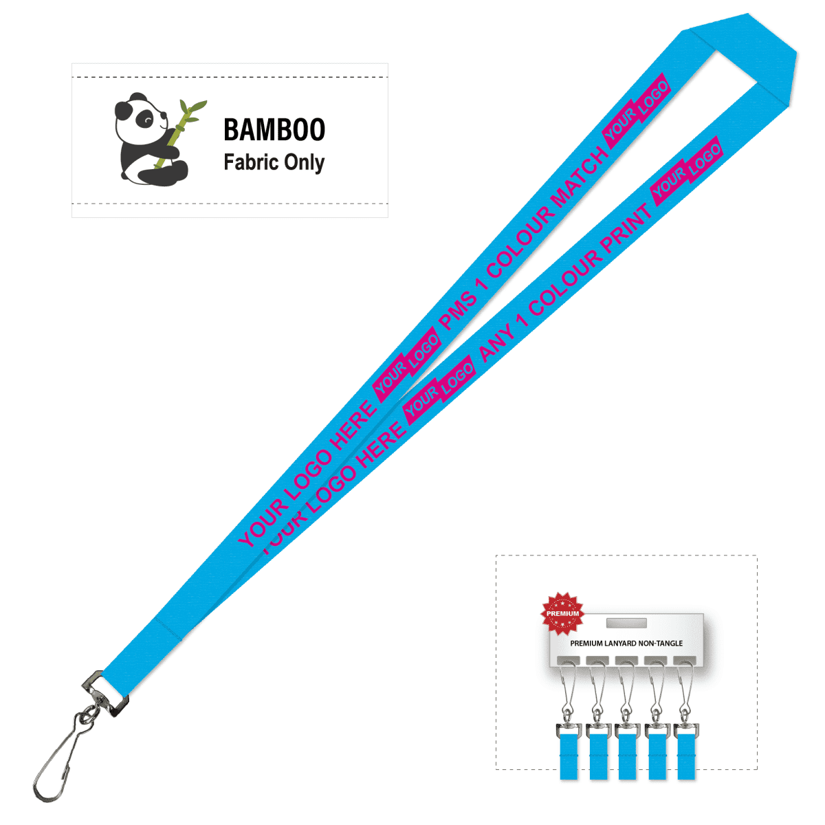 Bamboo Ribbed Lanyard Screen Printed 15mm - Swivel Hook