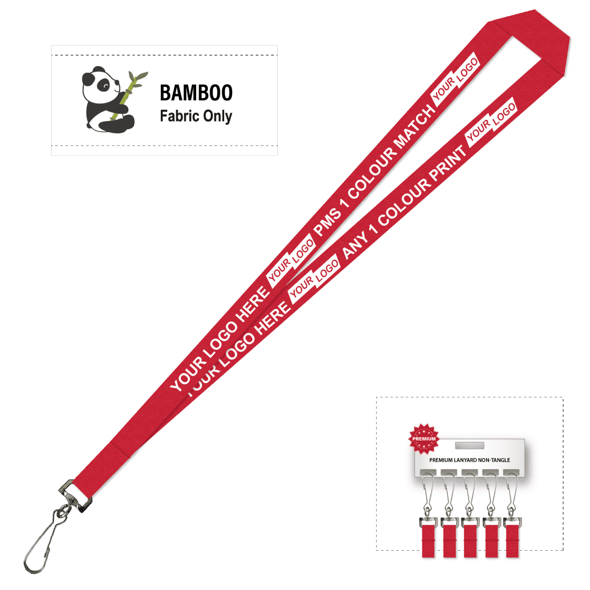 Bamboo Ribbed Lanyard Screen Printed 15mm - Swivel Hook