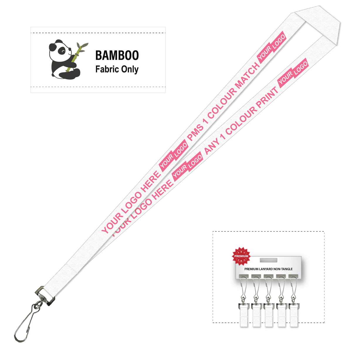 Bamboo Ribbed Lanyard Screen Printed 15mm - Swivel Hook