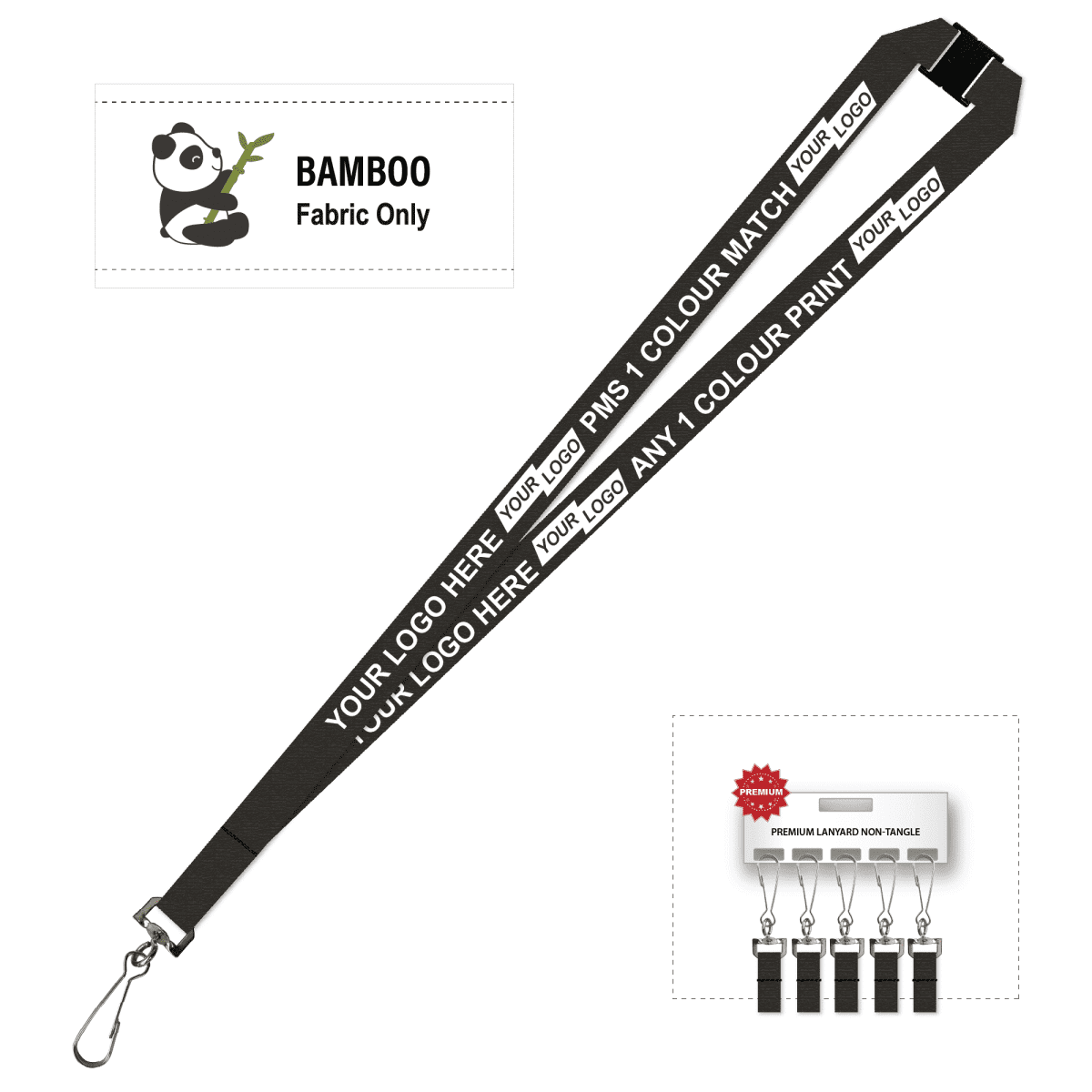 Bamboo Ribbed Lanyard Screen Printed 15mm - Swivel Hook and Breakaway