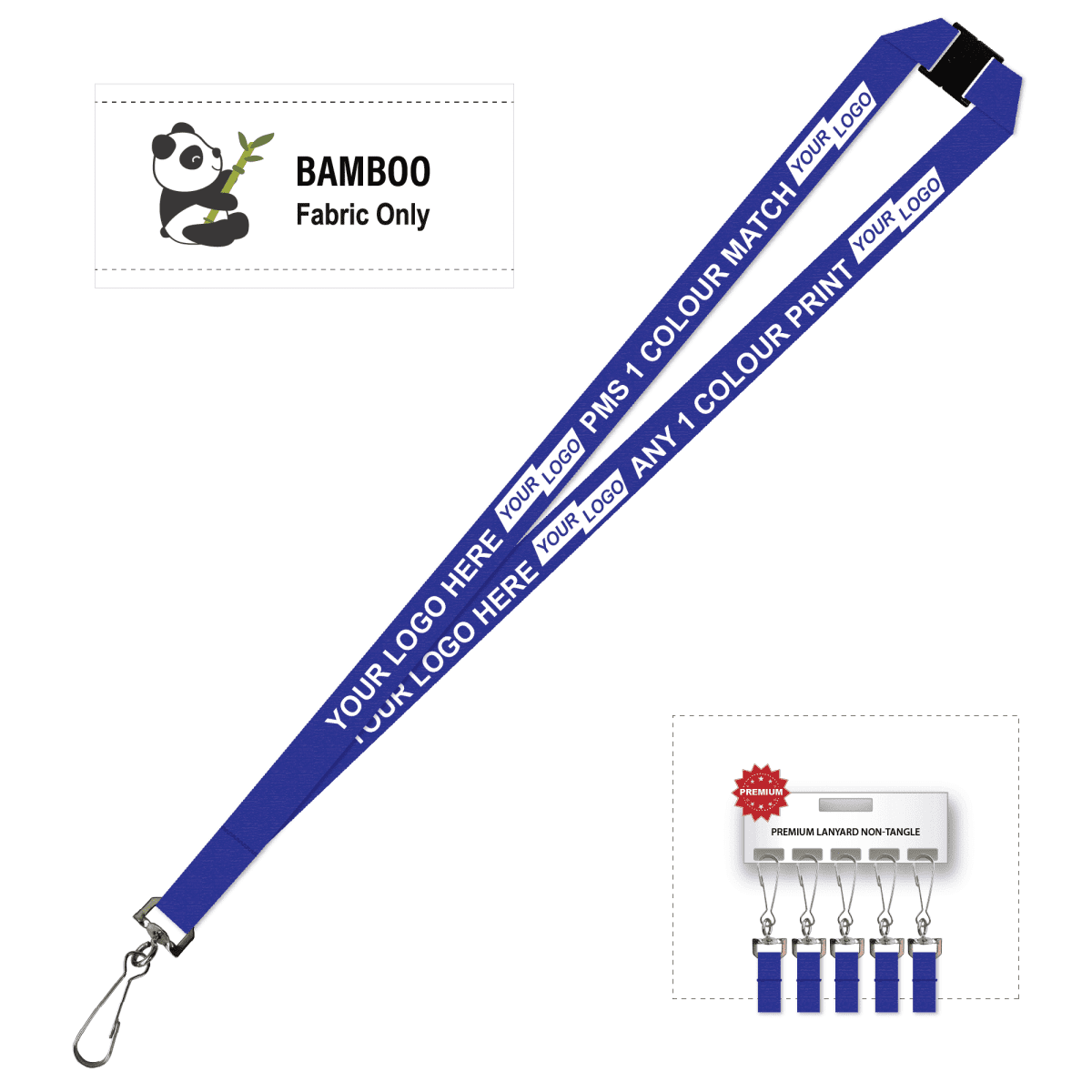 Bamboo Ribbed Lanyard Screen Printed 15mm - Swivel Hook and Breakaway
