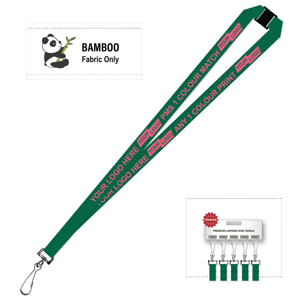 Bamboo Ribbed Lanyard Screen Printed 15mm - Swivel Hook and Breakaway