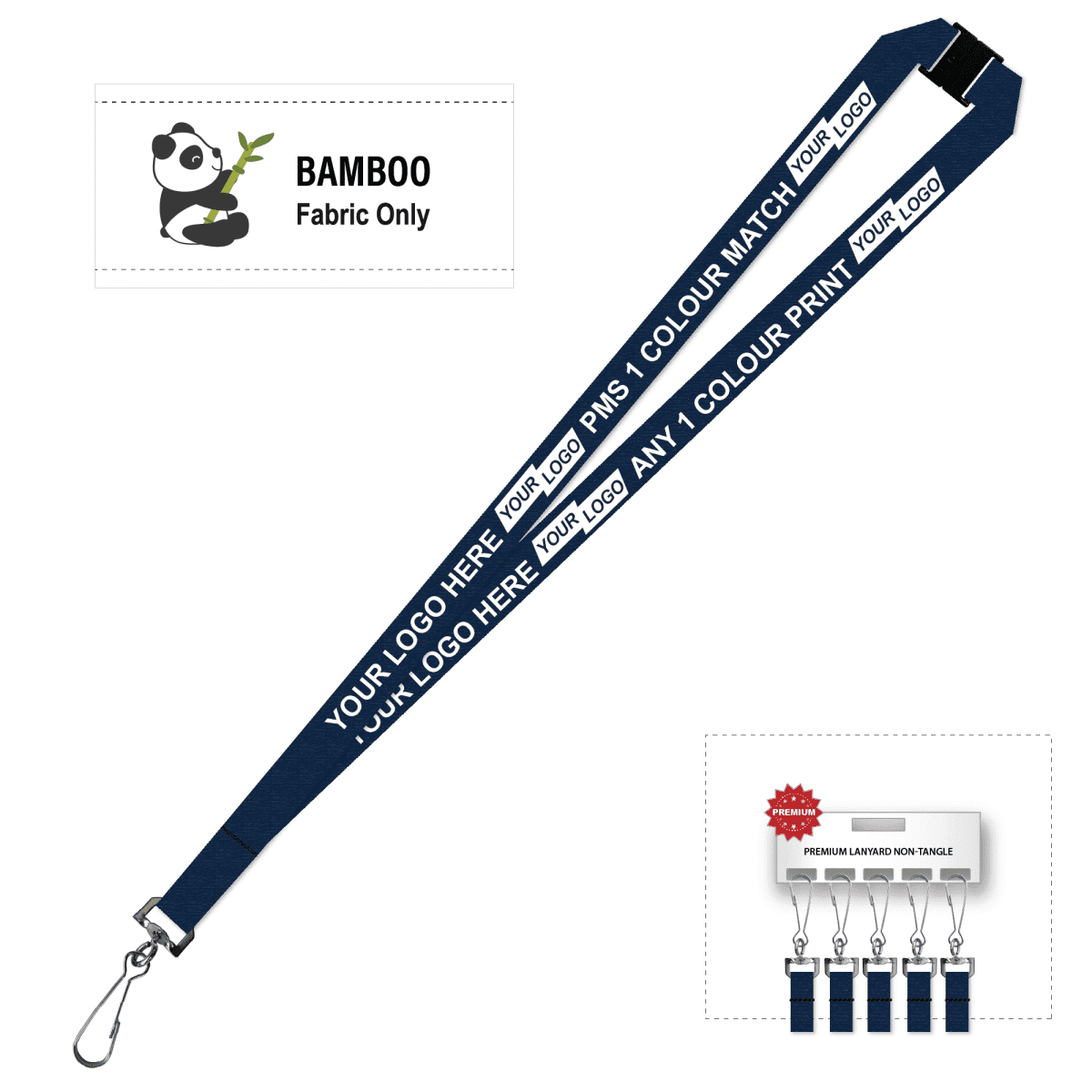 Bamboo Ribbed Lanyard Screen Printed 15mm - Swivel Hook and Breakaway
