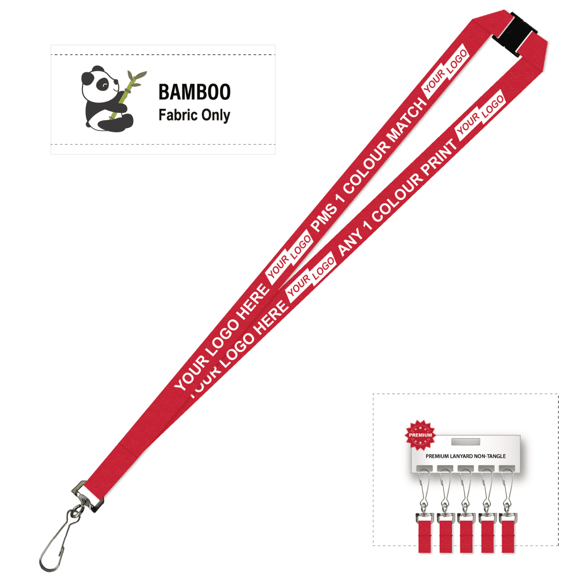 Bamboo Ribbed Lanyard Screen Printed 15mm - Swivel Hook and Breakaway