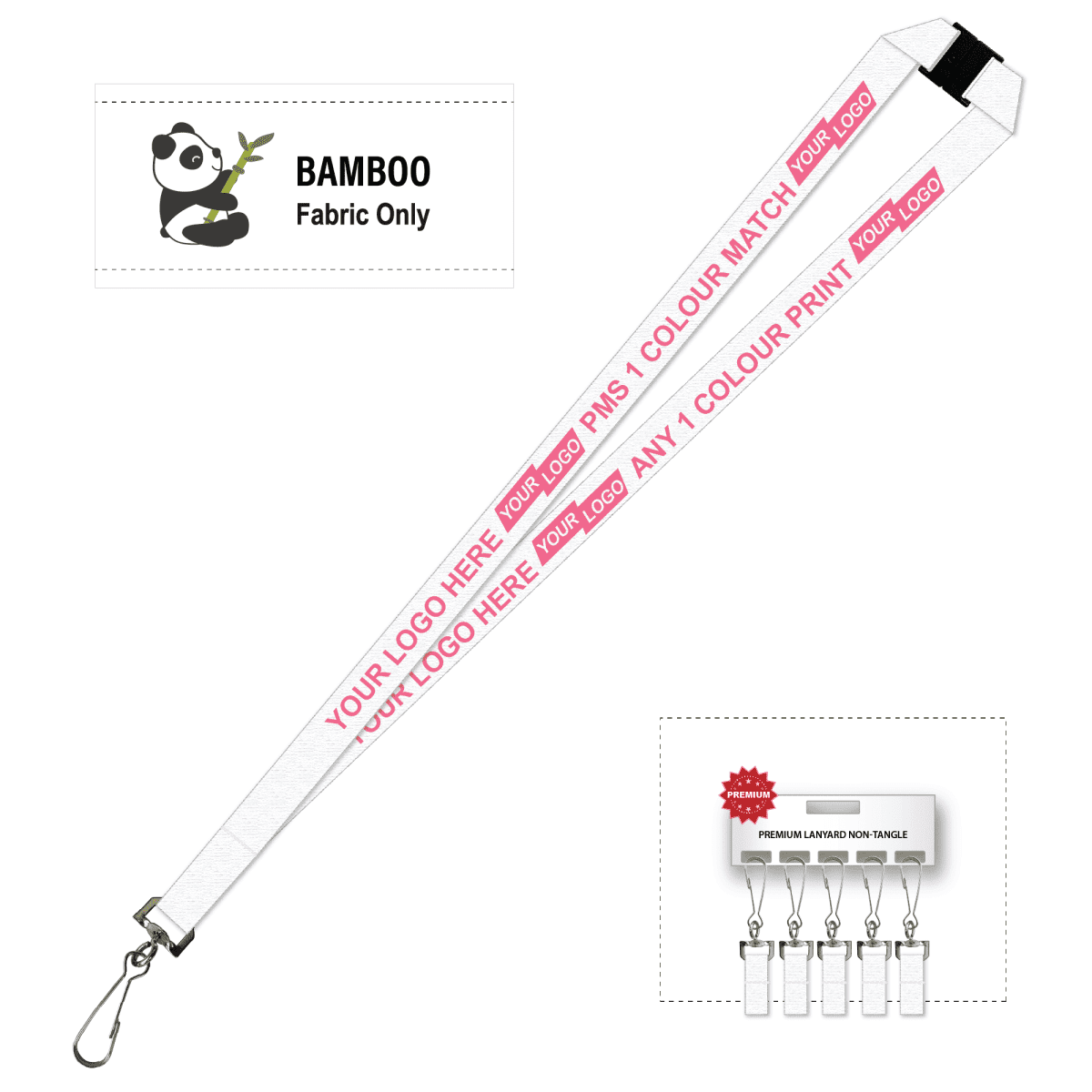 Bamboo Ribbed Lanyard Screen Printed 15mm - Swivel Hook and Breakaway
