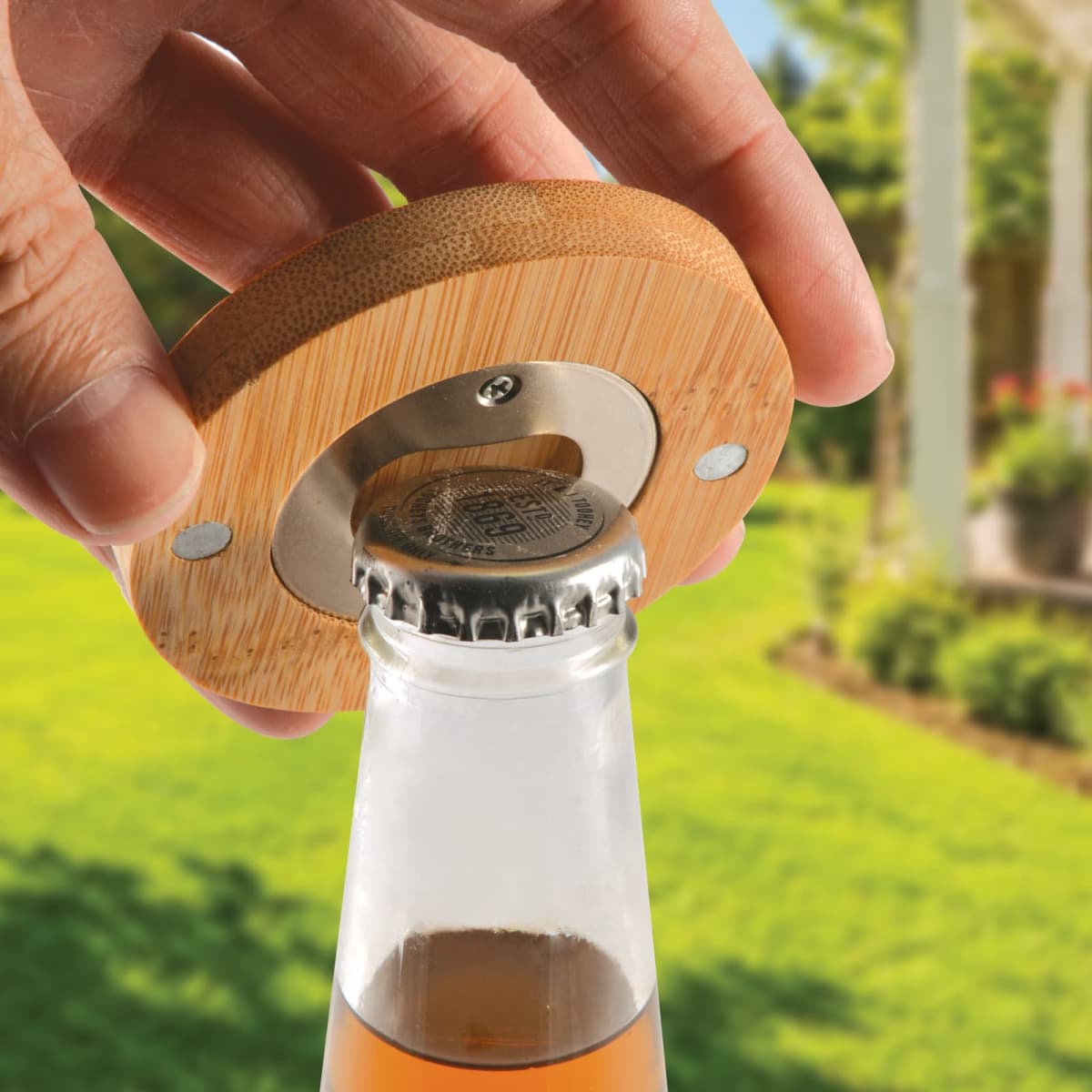 Discus Bamboo Bottle Opener Coaster