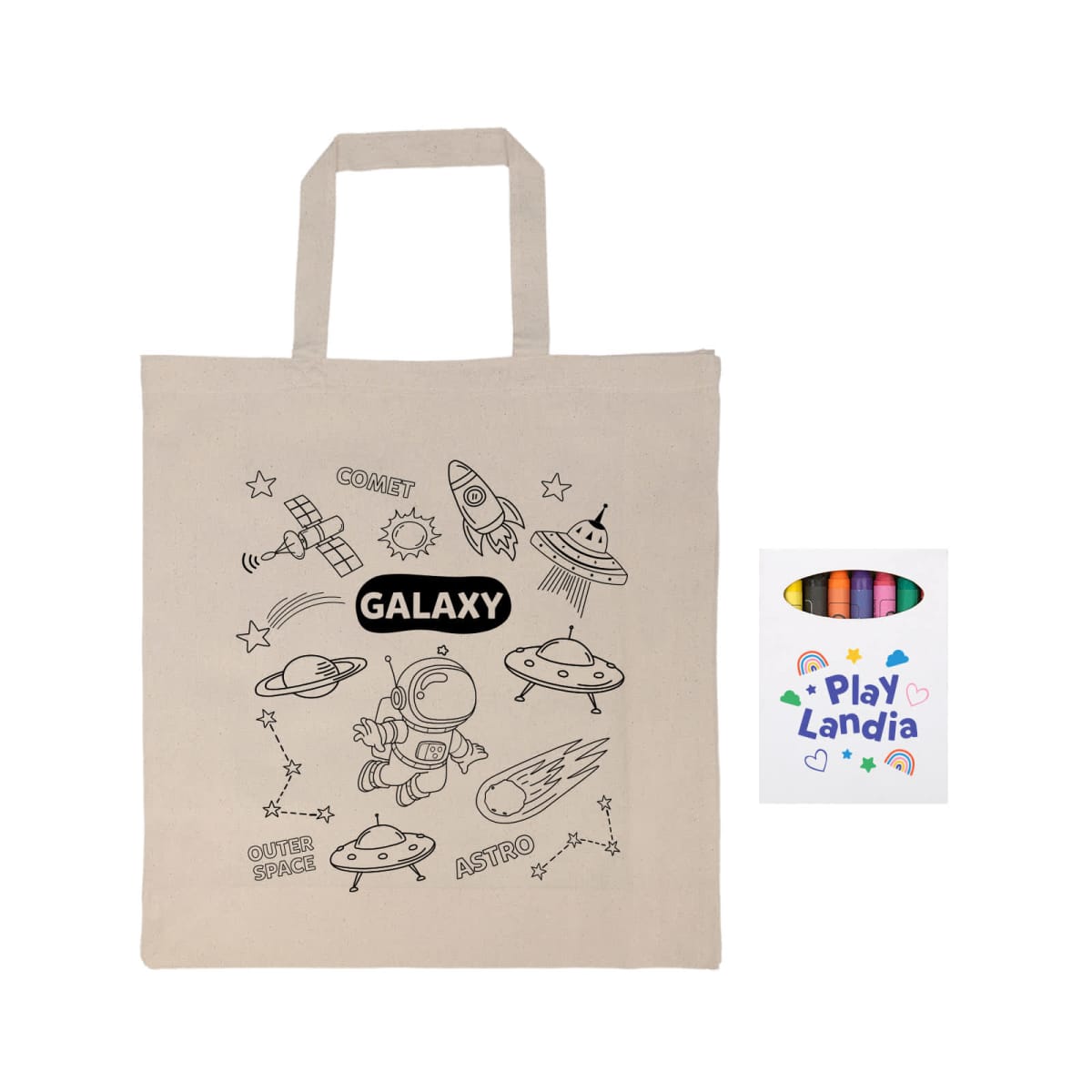 Colouring Short Handle Calico Bag & Crayons