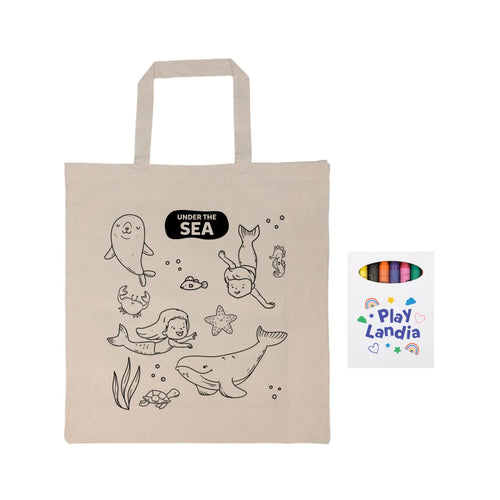 Colouring Short Handle Calico Bag & Crayons