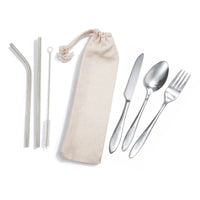 Banquet Stainless Steel Cutlery & Straw Set in Calico Pouch