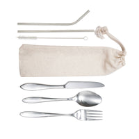 Banquet Stainless Steel Cutlery & Straw Set in Calico Pouch