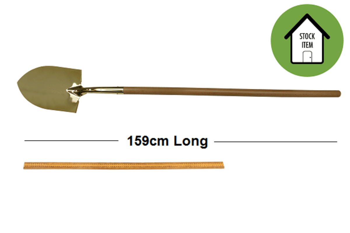 Gold Groundbreaking Ceremonial Shovel with long wooden handle