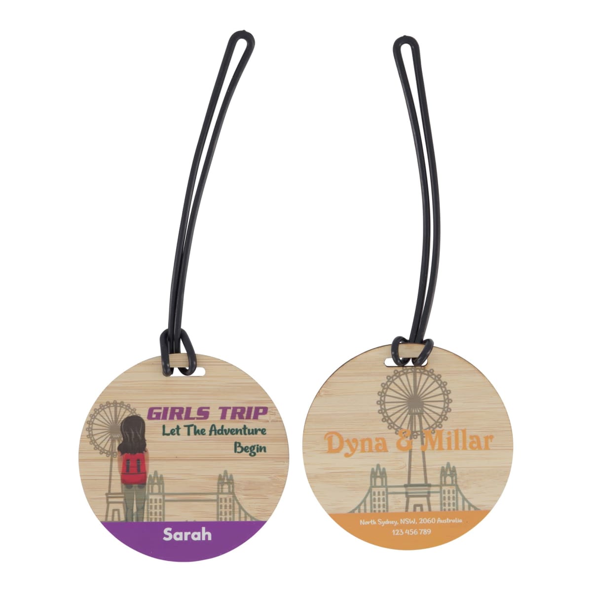 Bamboo Luggage Tag Round 75mm Slotted