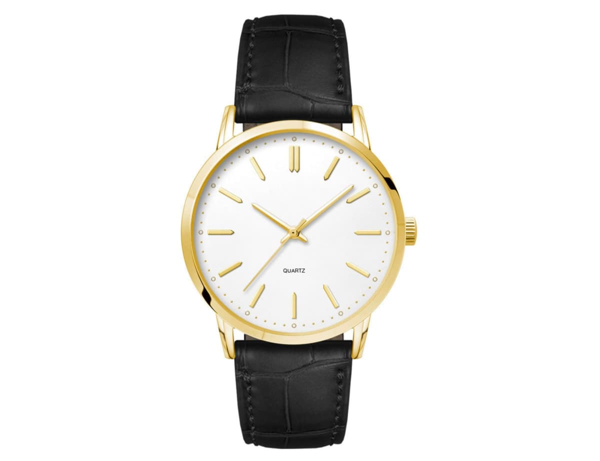 Mens Dress Watch (Gold), Leather Strap