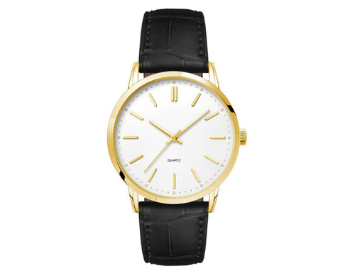 Mens Dress Watch (Gold), Leather Strap