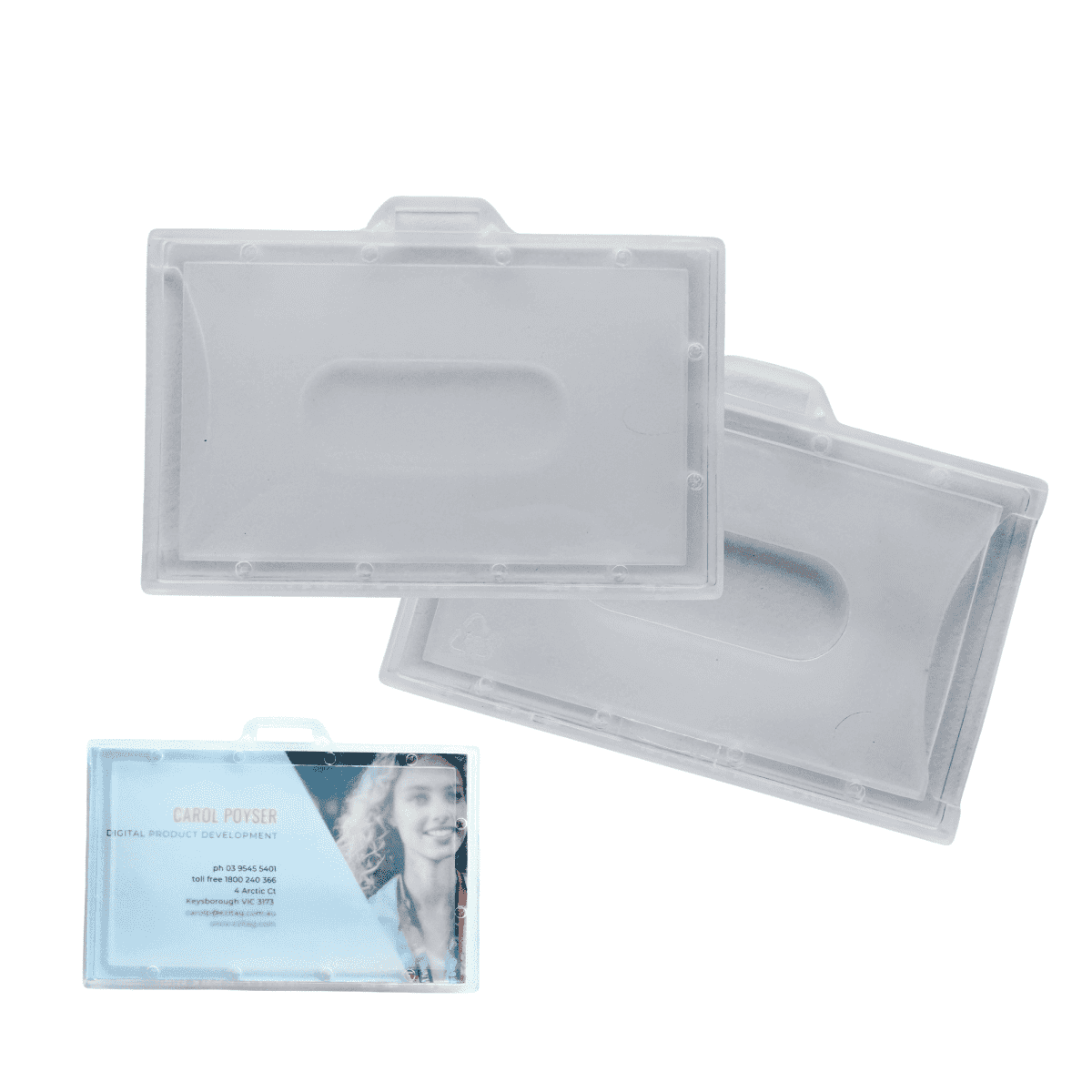 Plastic Rigid Frosted ID Card Holder with Vinyl Strap Loop Landscape