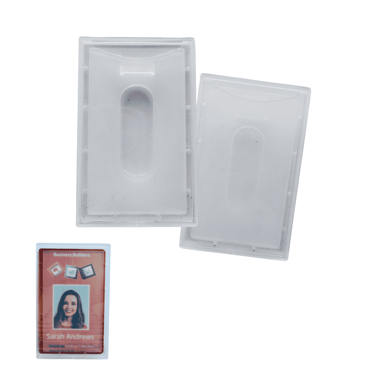 Plastic Rigid Frosted ID Card Holder with Vinyl Strap Loop Portrait