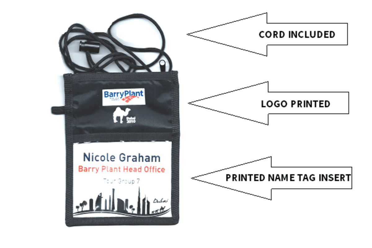 Nylon neck wallet fully produced with logo print and custom inserts