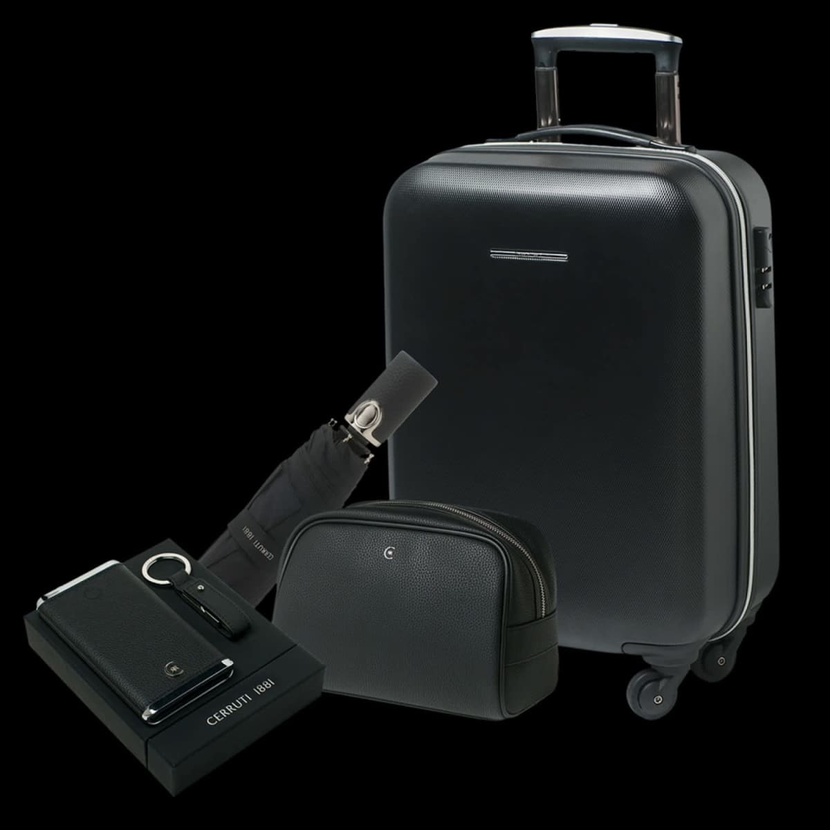 Set CERRUTI 1881 Black (cosmetic bag, trolley, umbrella & set-electronic)