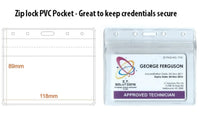 Business Size 90x55mm PVC Pocket Holder Landscape ZipLock 1 Slot