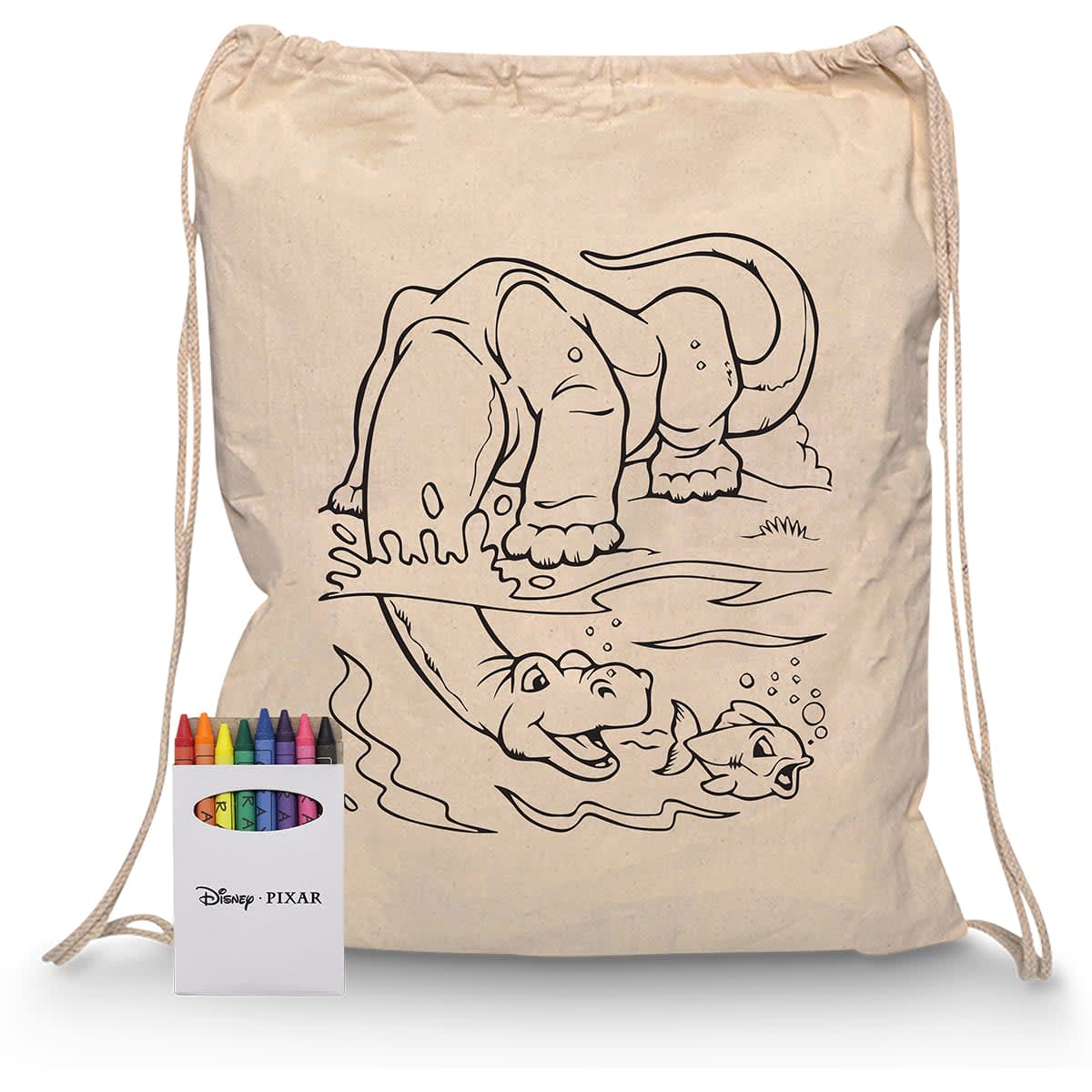 Squiggle Calico Drawstring Bag + Crayon set