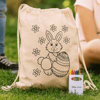 Squiggle Calico Drawstring Bag + Crayon set