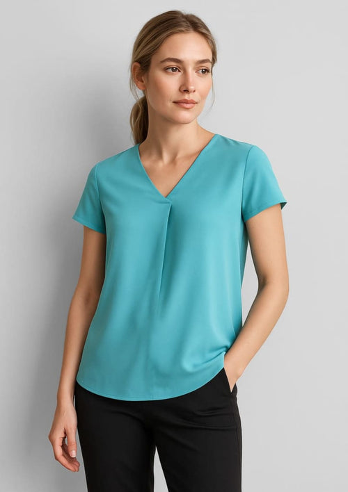 Womens Kayla V-Neck Pleat Blouse